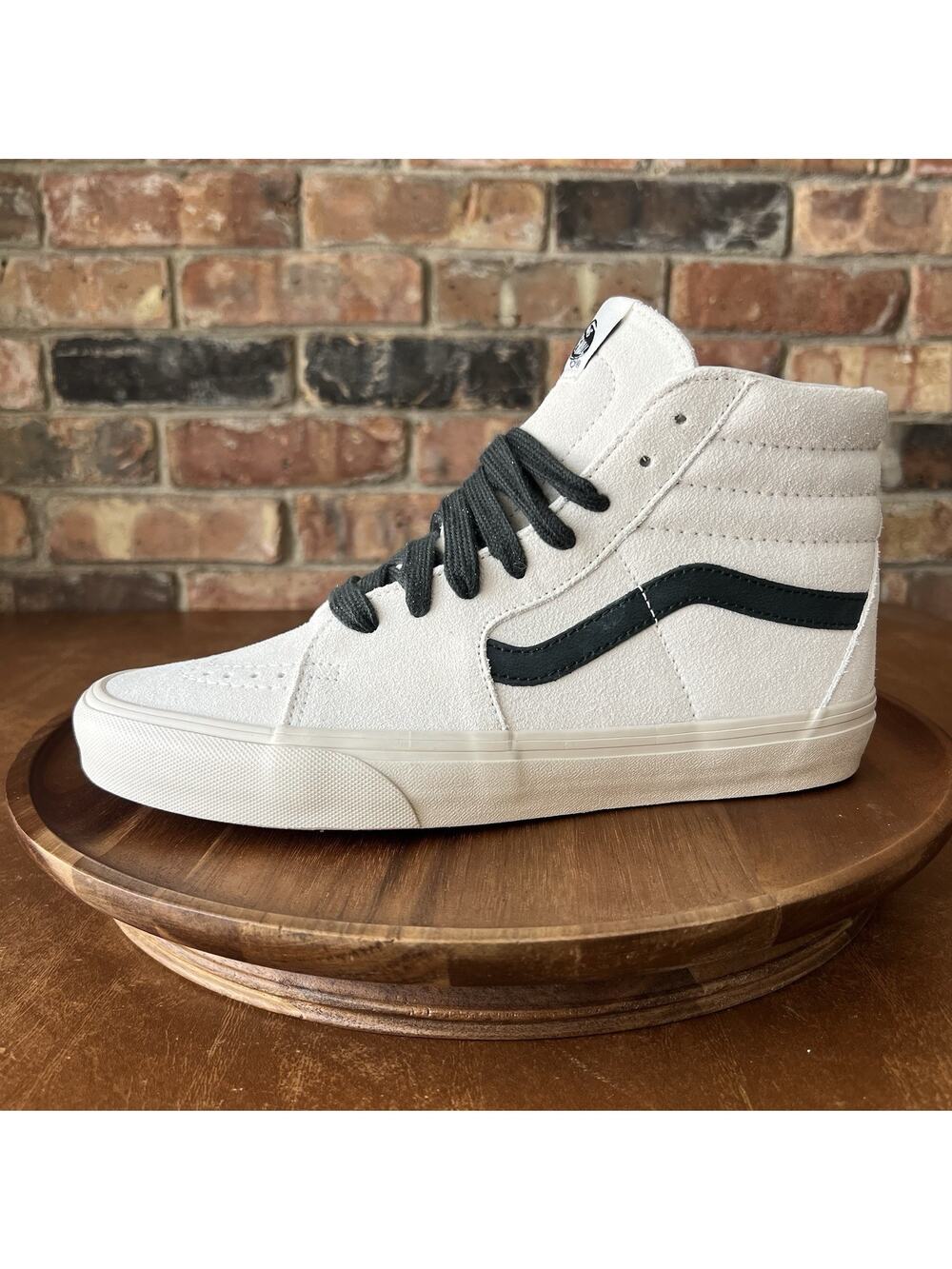 Vans SK8 Hi Oversized Laces White Suede Grey Stripe Womens 9.5 Men's 8 Shoes